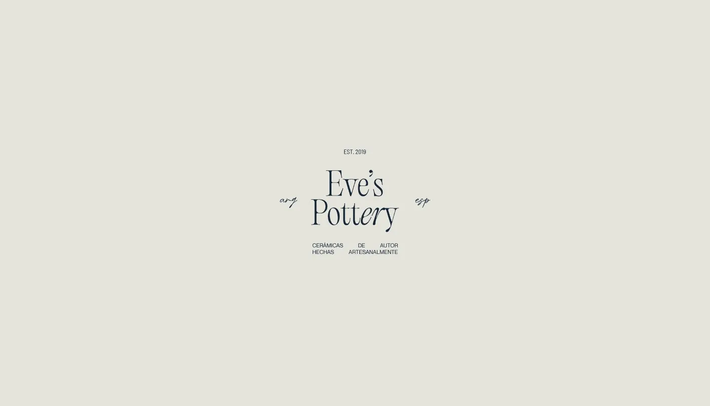 Eve's Pottery wordmark in dark serif type on light gray