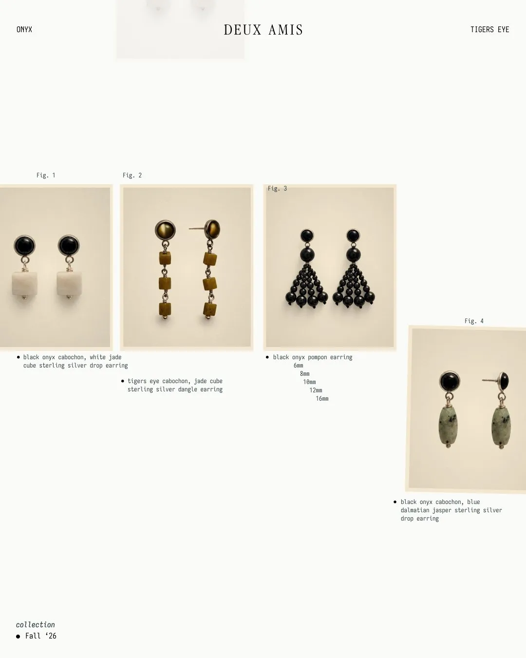 Deux Amis Fall '26 story layout: model in yellow above a ring of black beads