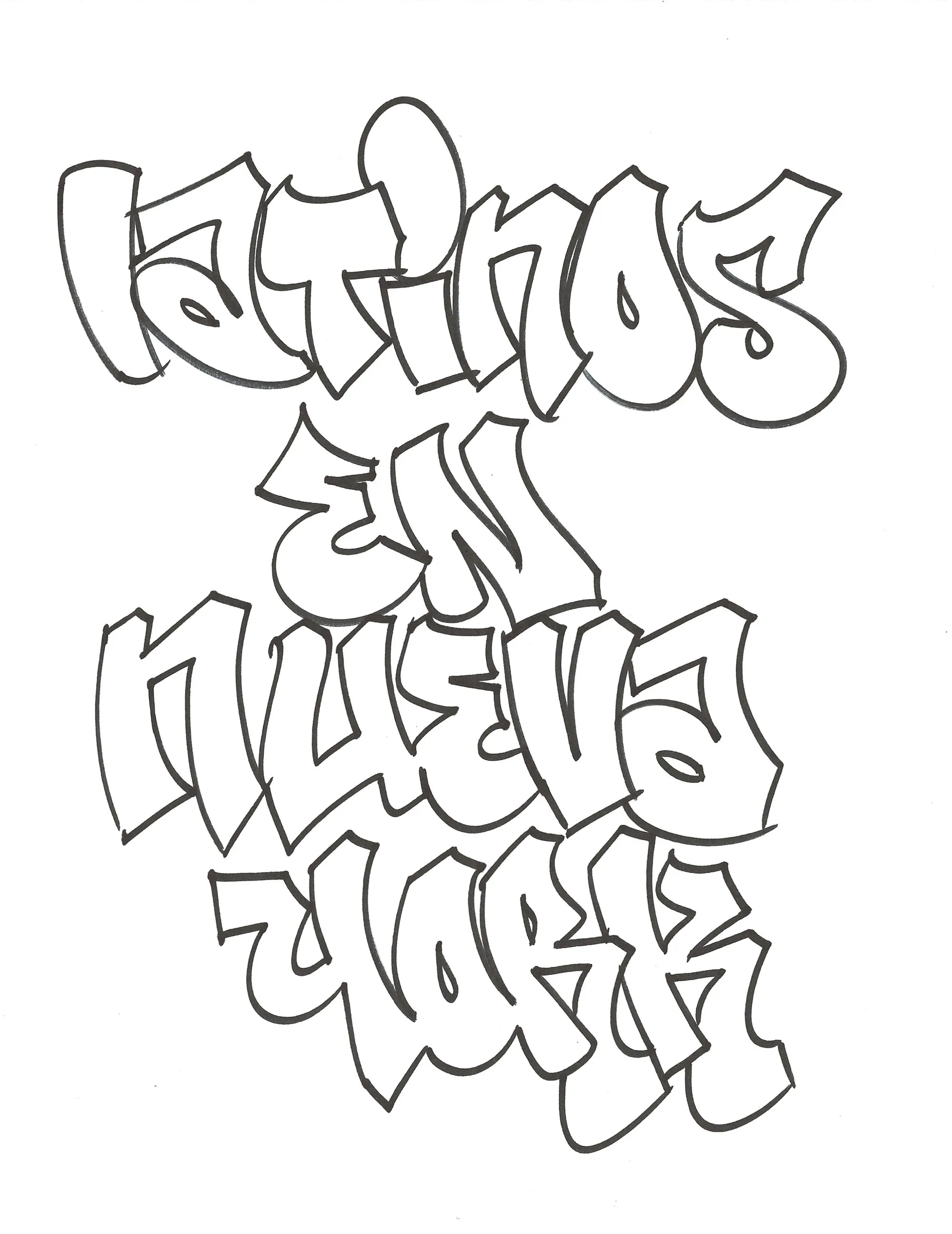 Hand lettering of "Latinos en Nueva York" by Geshu RYB IRAK, thin black tag