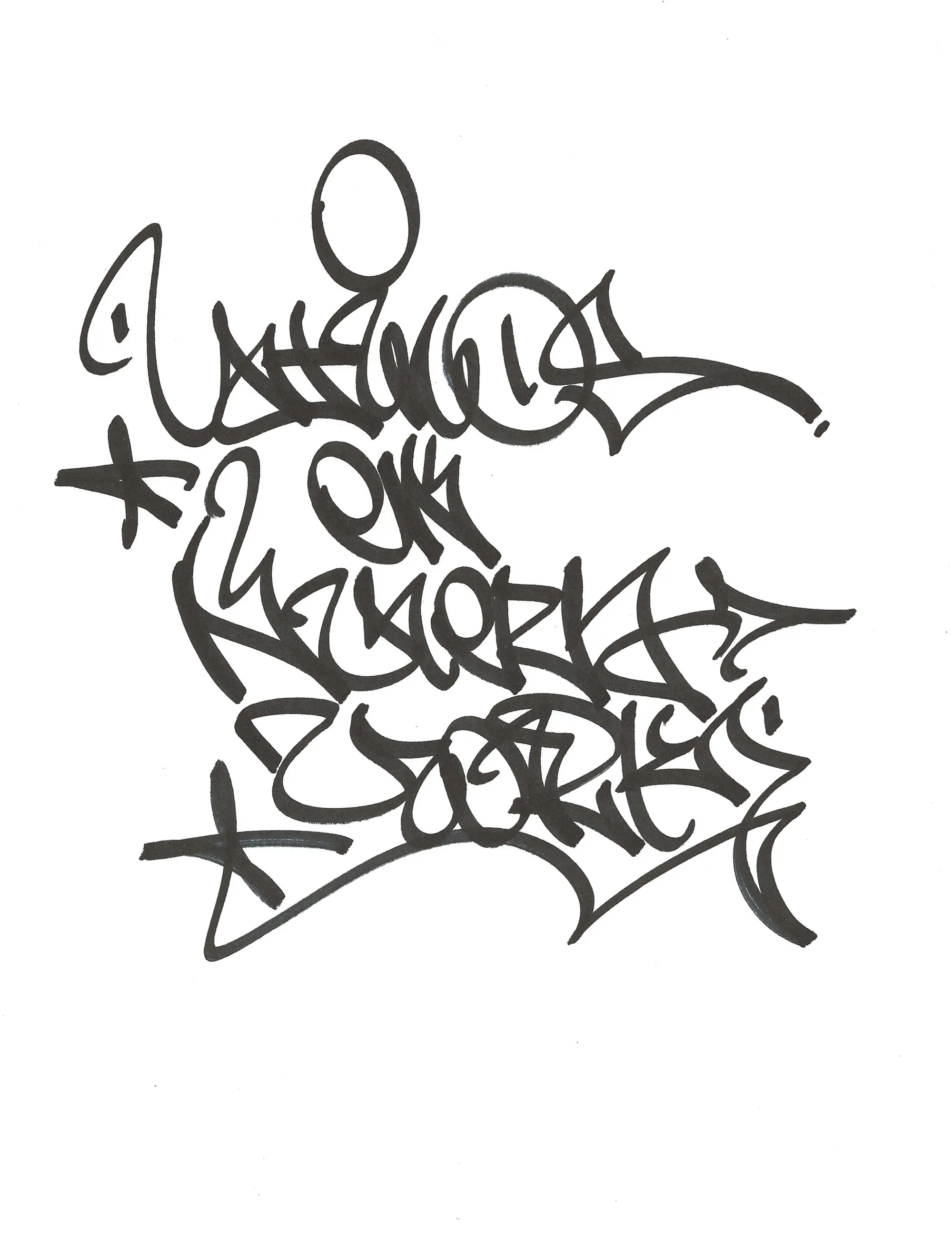 Hand lettering of "Latinos en Nueva York" by Geshu RYB IRAK, thin black tag