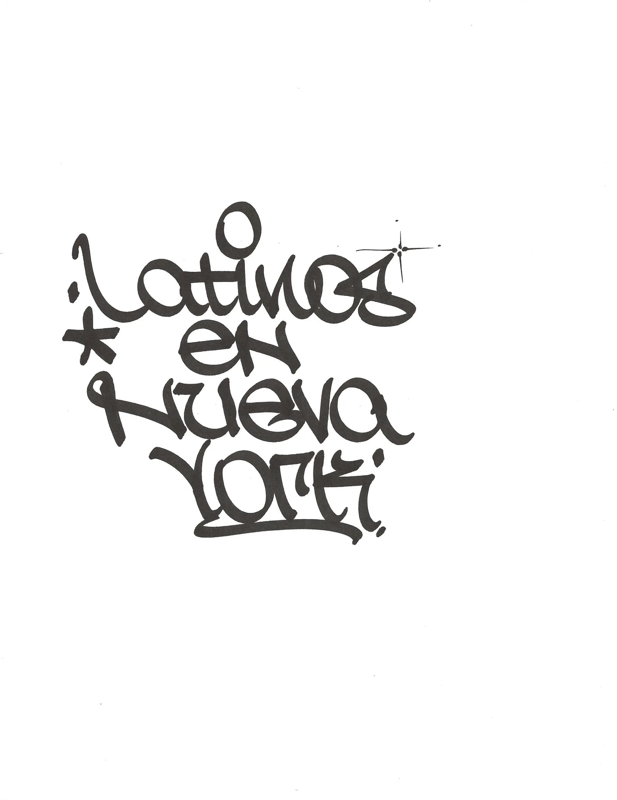 Hand lettering of "Latinos en Nueva York" by Geshu RYB IRAK, thin black tag