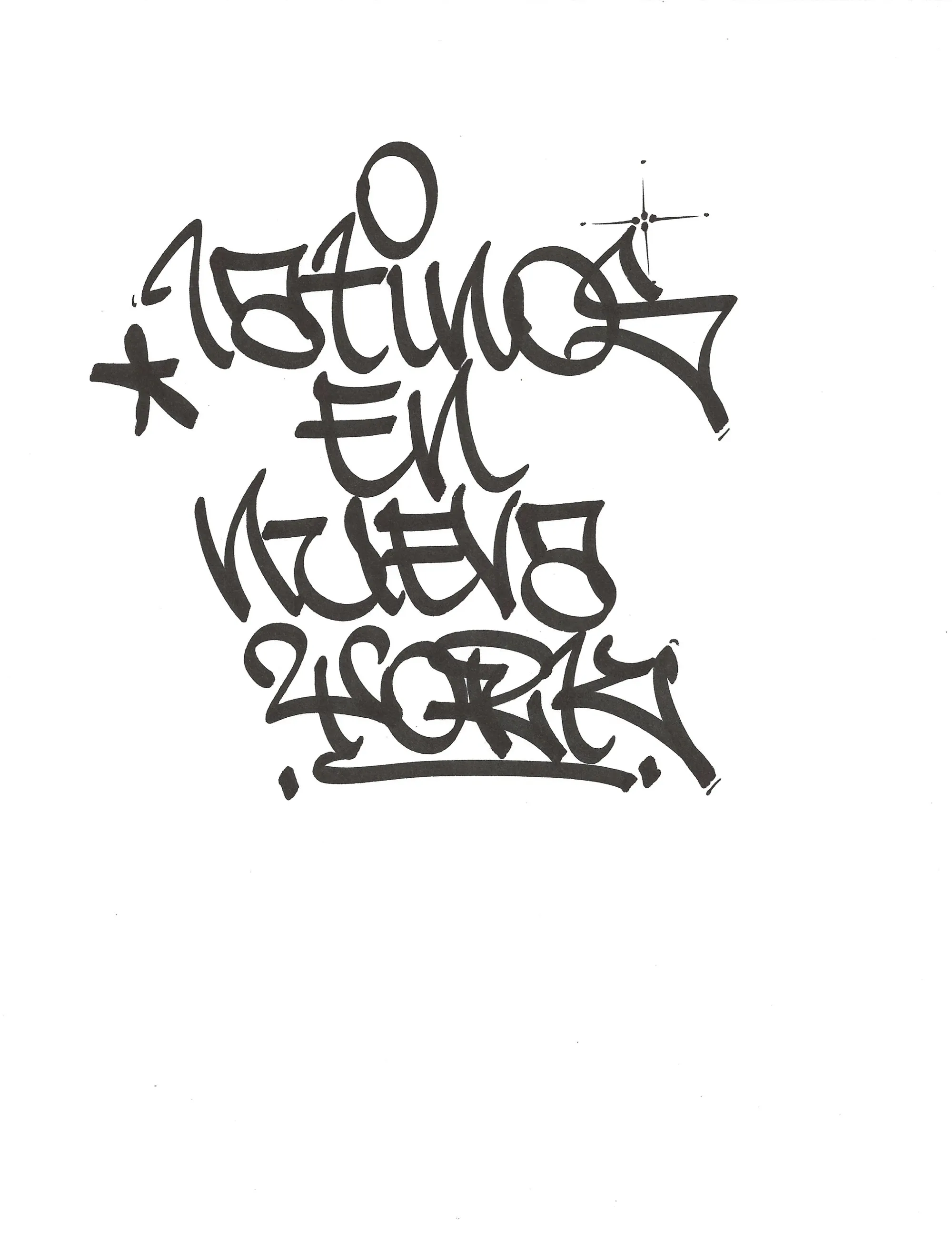 Hand lettering of "Latinos en Nueva York" by Geshu RYB IRAK, thin black tag
