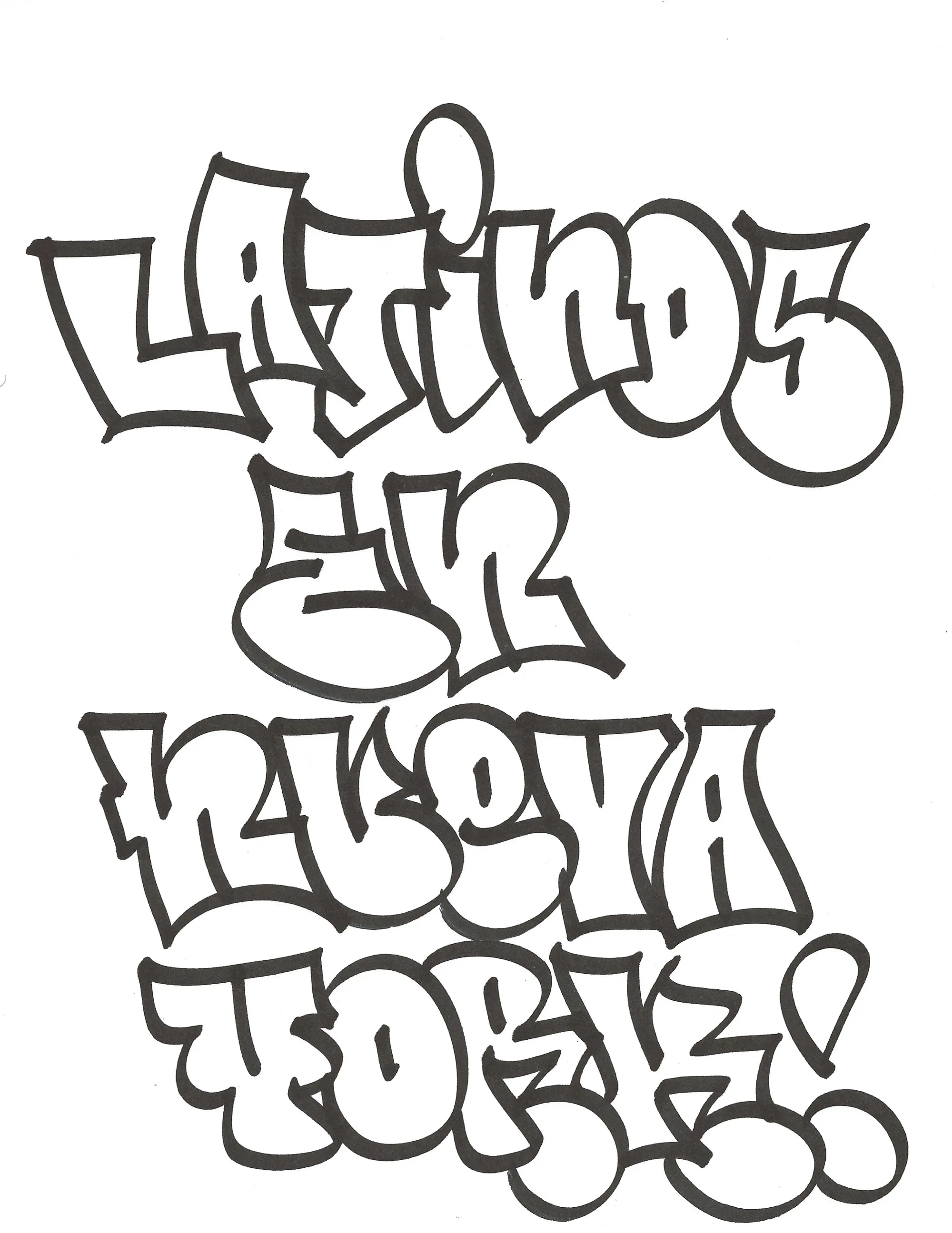 Hand lettering of "Latinos en Nueva York" by Geshu RYB IRAK, bold black outline letters