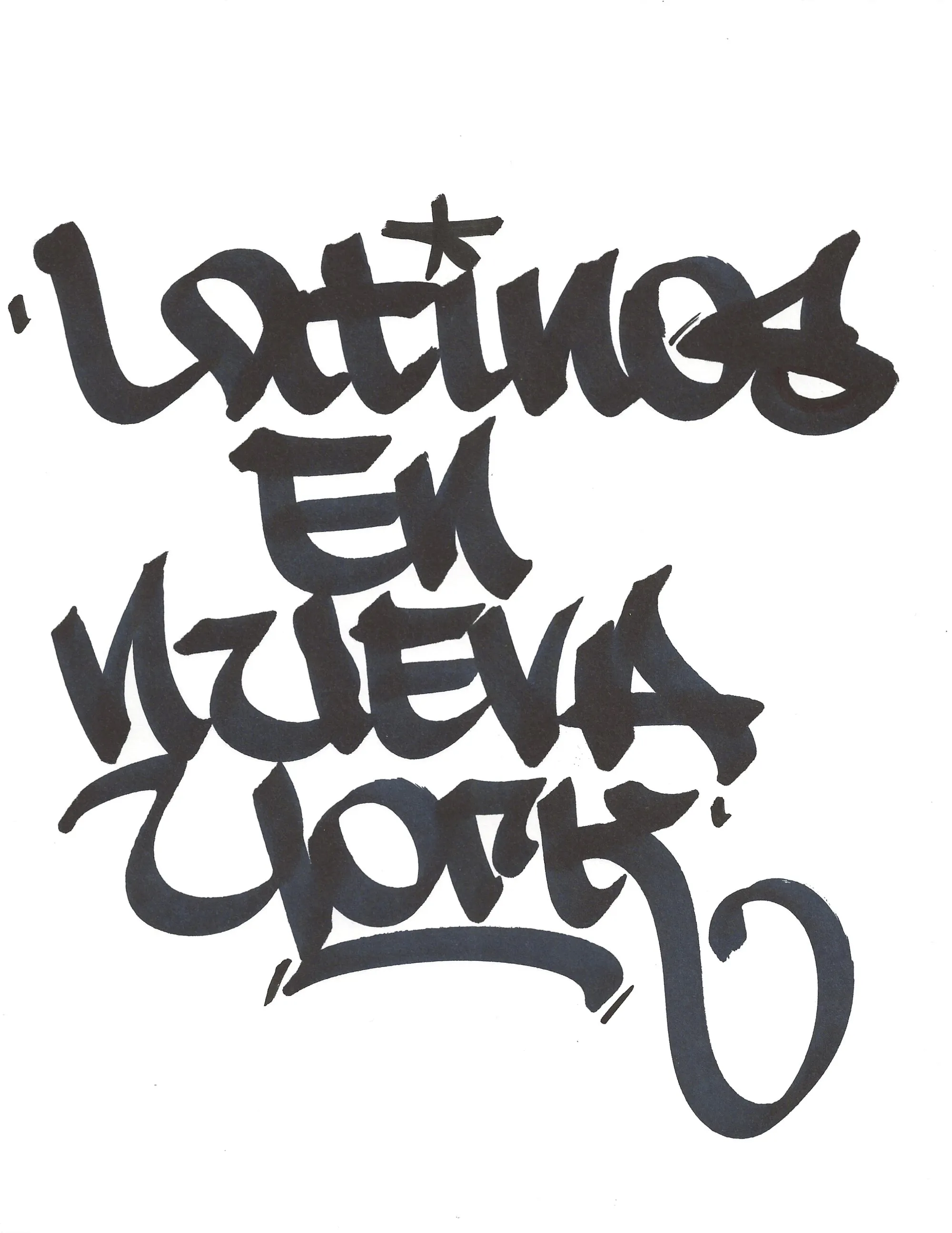 Hand lettering of "Latinos en Nueva York" by Geshu RYB IRAK, bold black outline letters