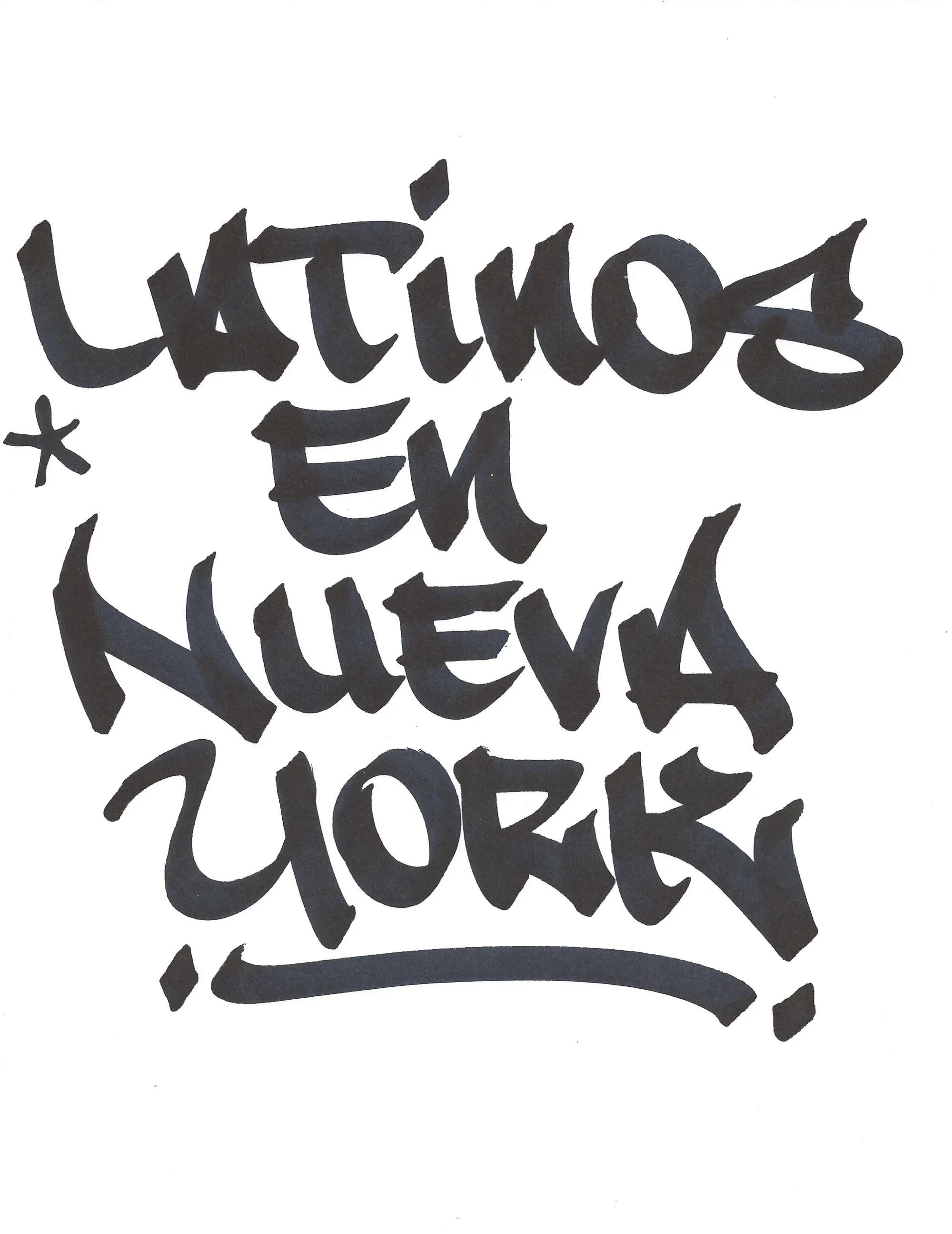 Hand lettering of "Latinos en Nueva York" by Geshu RYB IRAK, bold black outline letters
