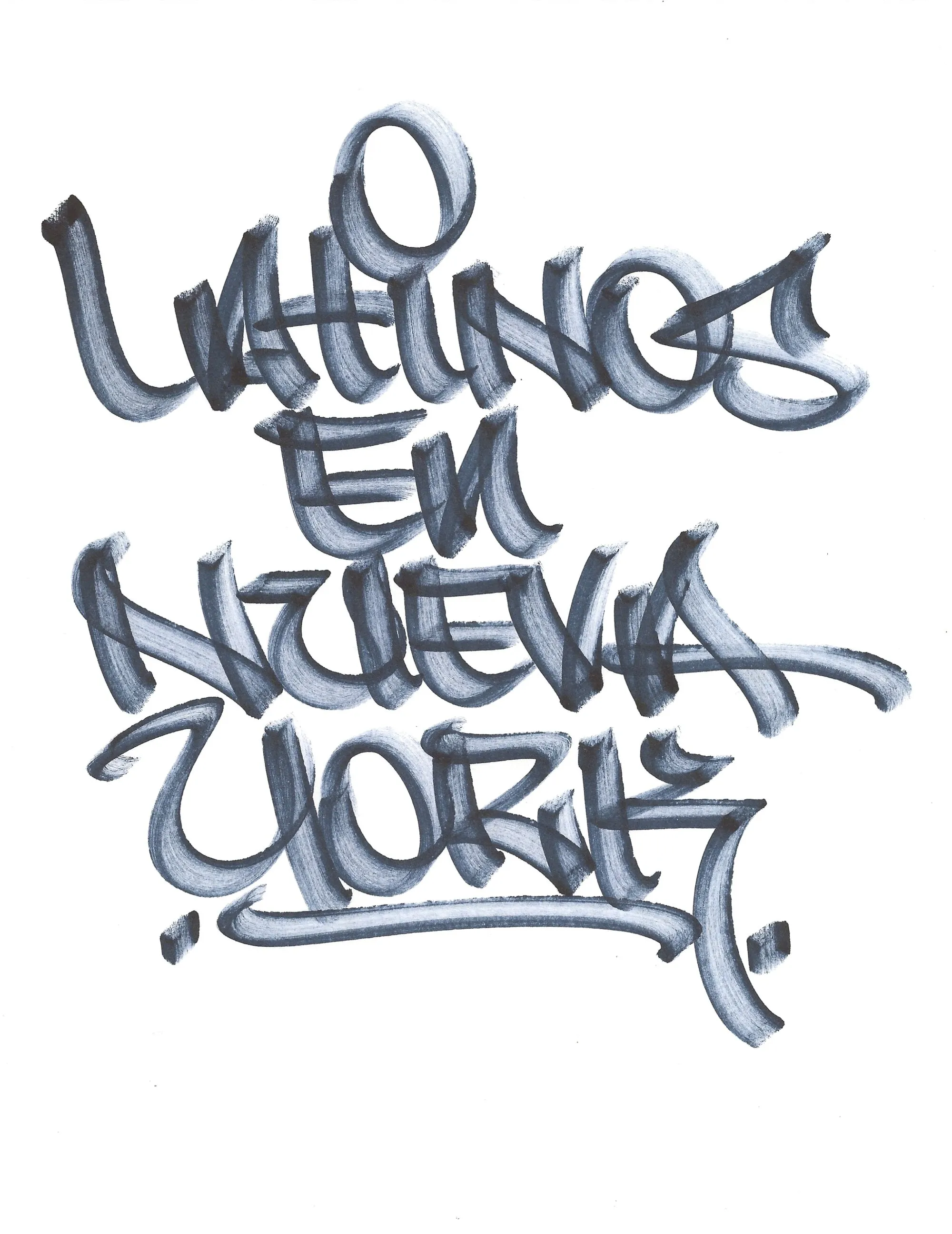 Hand lettering of "Latinos en Nueva York" by Geshu RYB IRAK, blue marker