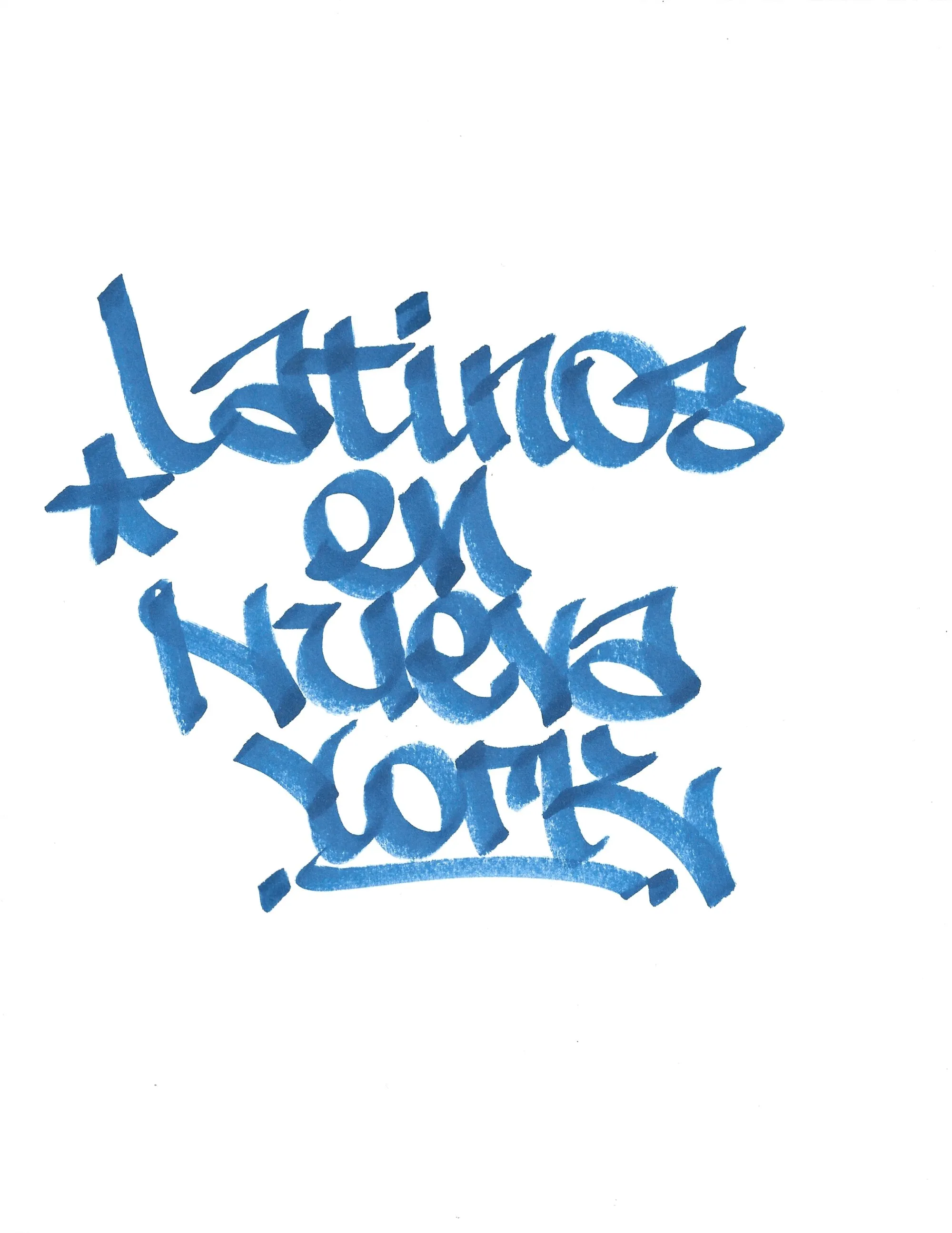 Hand lettering of "Latinos en Nueva York" by Geshu RYB IRAK, blue marker