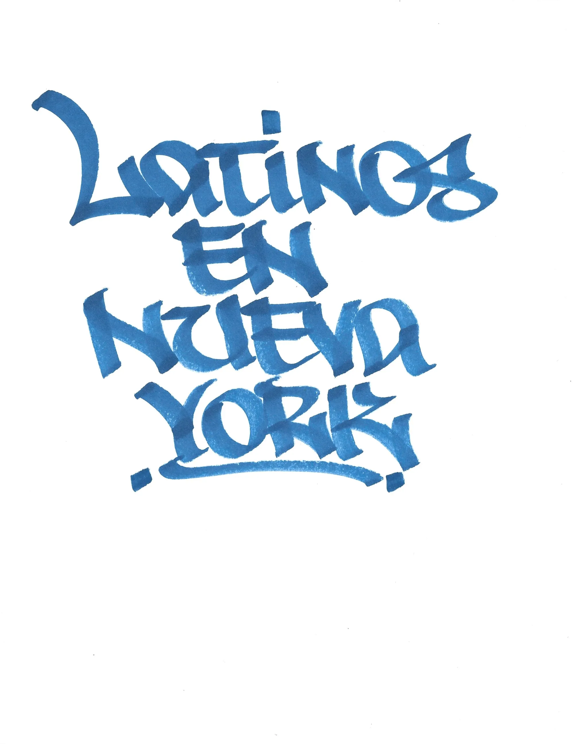 Hand lettering of "Latinos en Nueva York" by Geshu RYB IRAK, blue marker