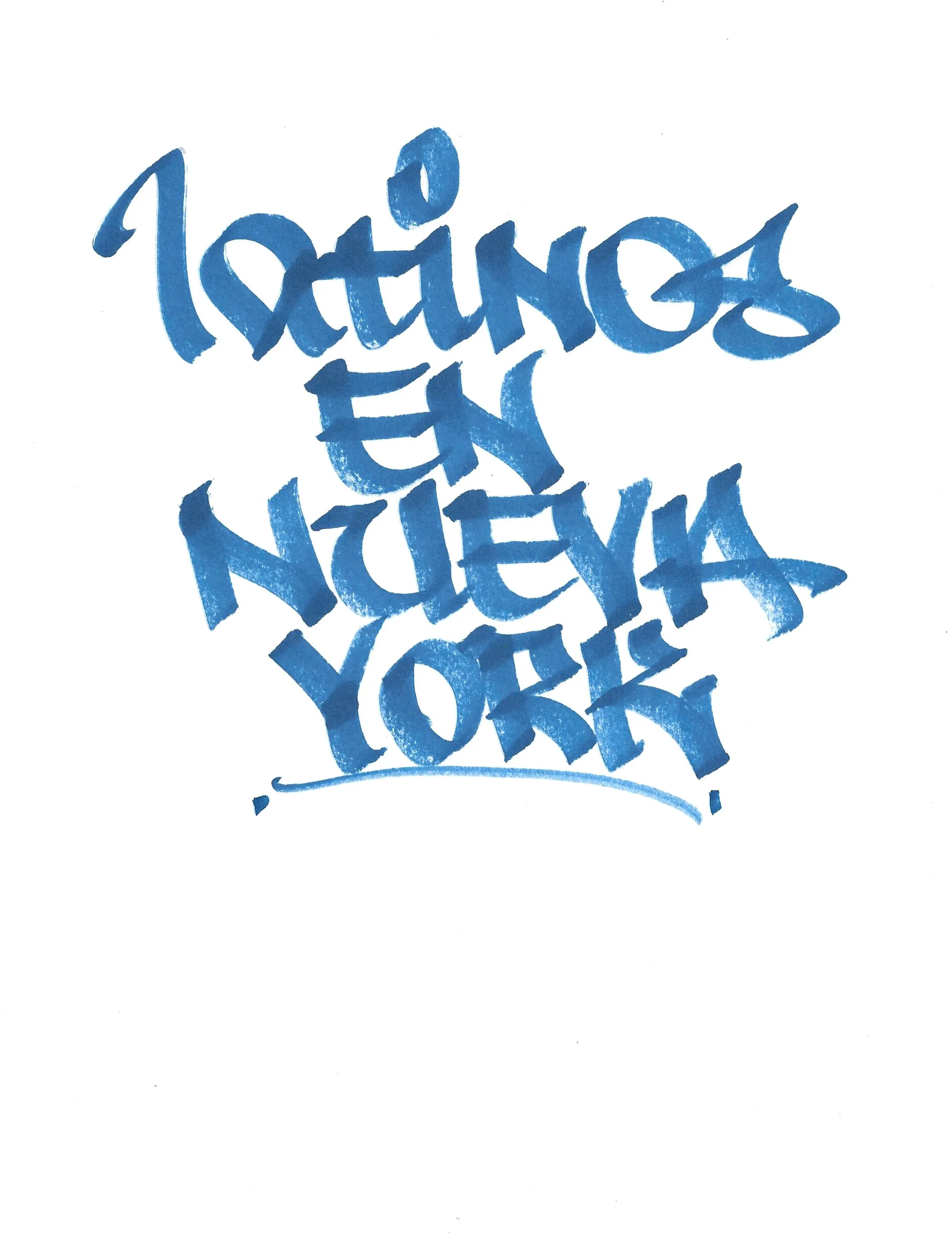 Hand lettering of "Latinos en Nueva York" by Geshu RYB IRAK, blue marker
