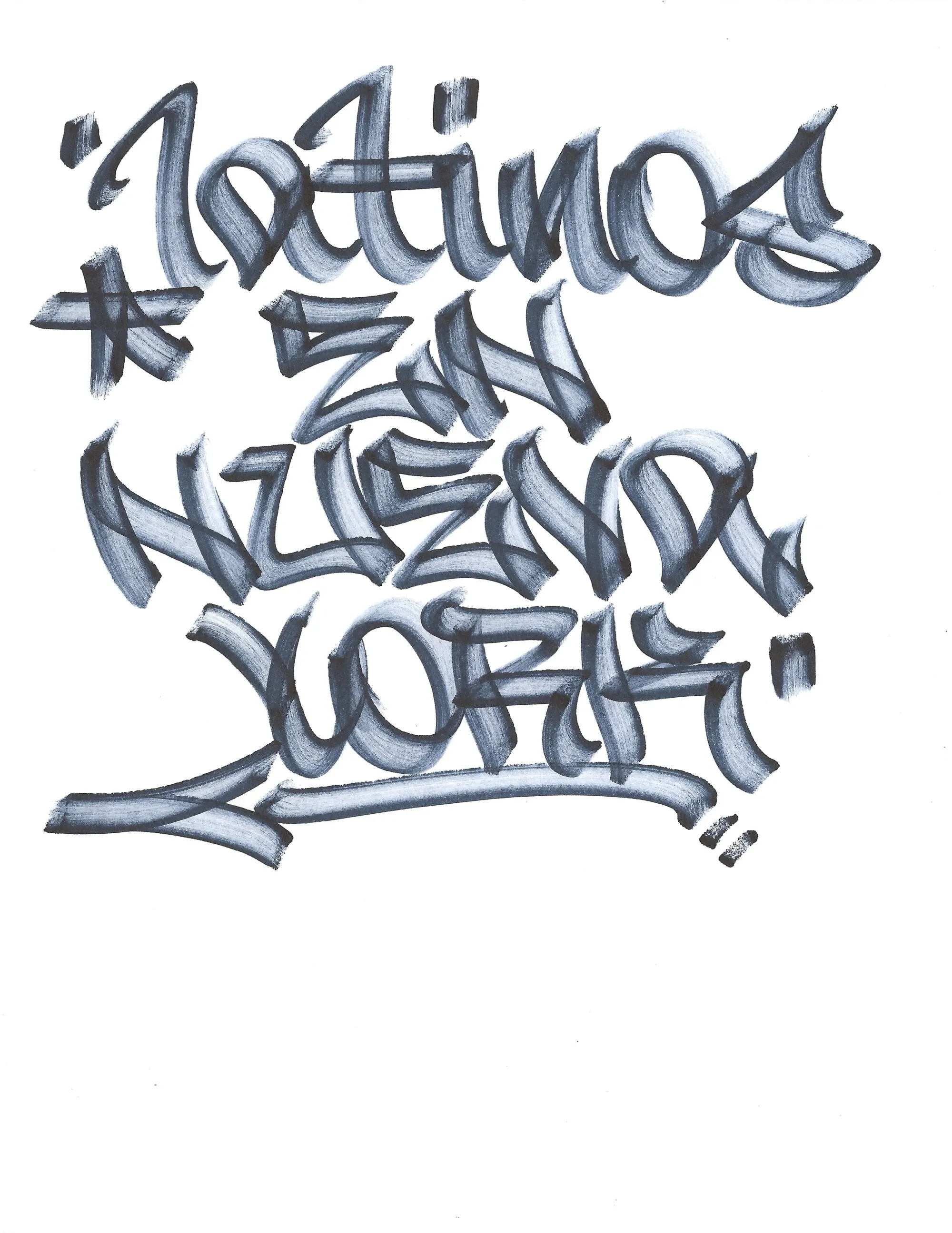 Hand lettering of "Latinos en Nueva York" by Geshu RYB IRAK, black and grey shaded