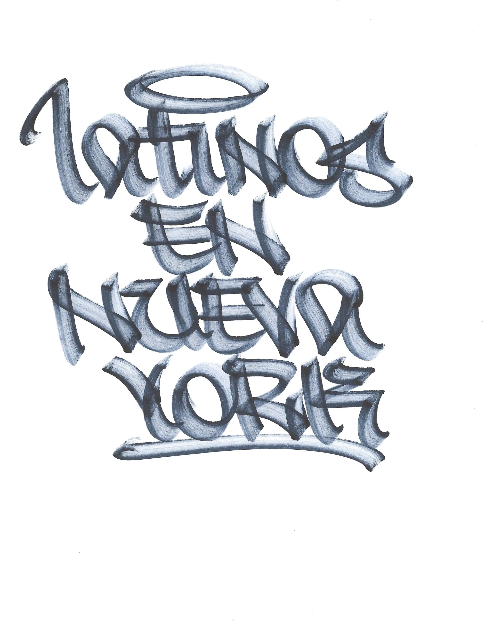 Hand lettering of "Latinos en Nueva York" by Geshu RYB IRAK, black and grey shaded