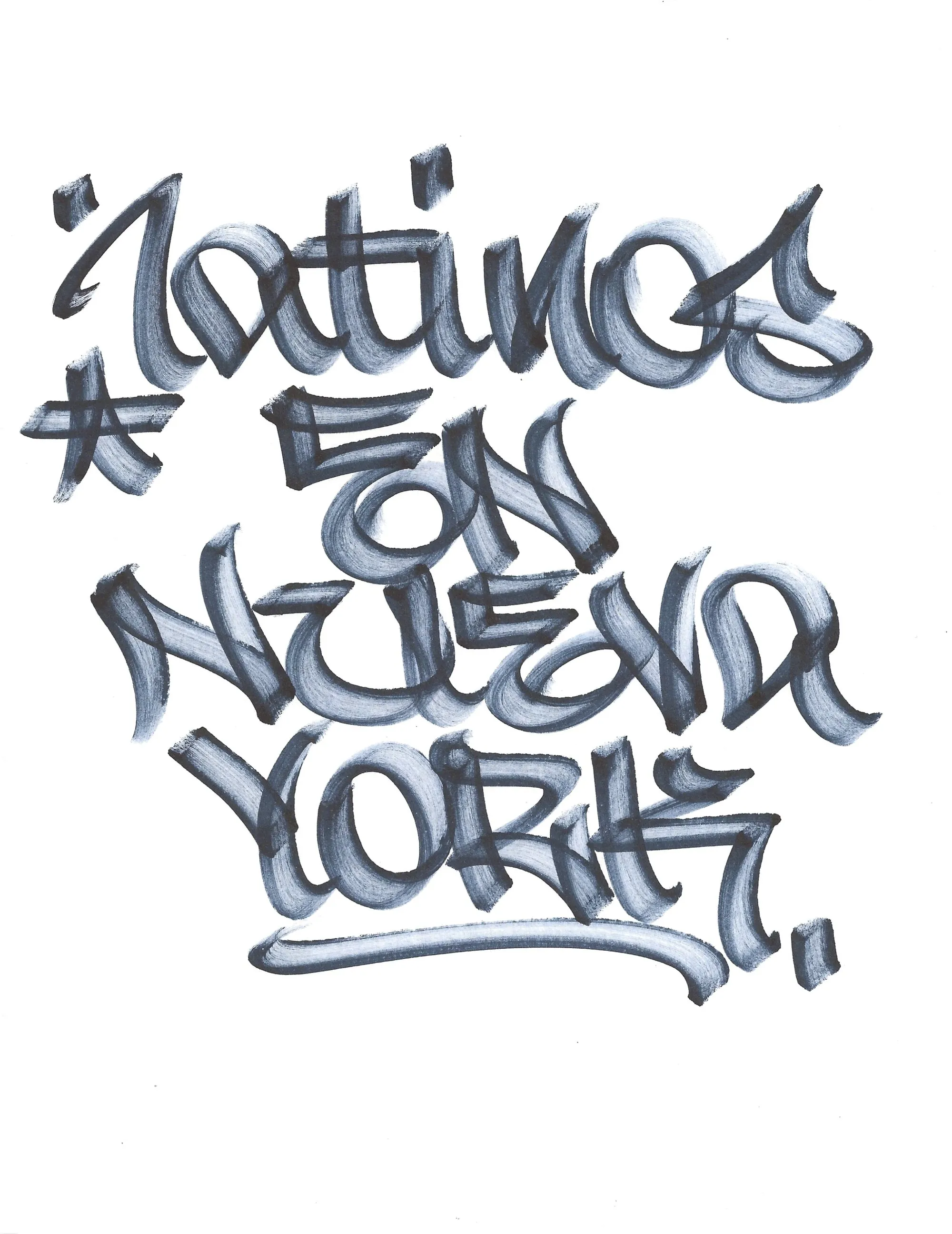 Hand lettering of "Latinos en Nueva York" by Geshu RYB IRAK, black and grey shaded
