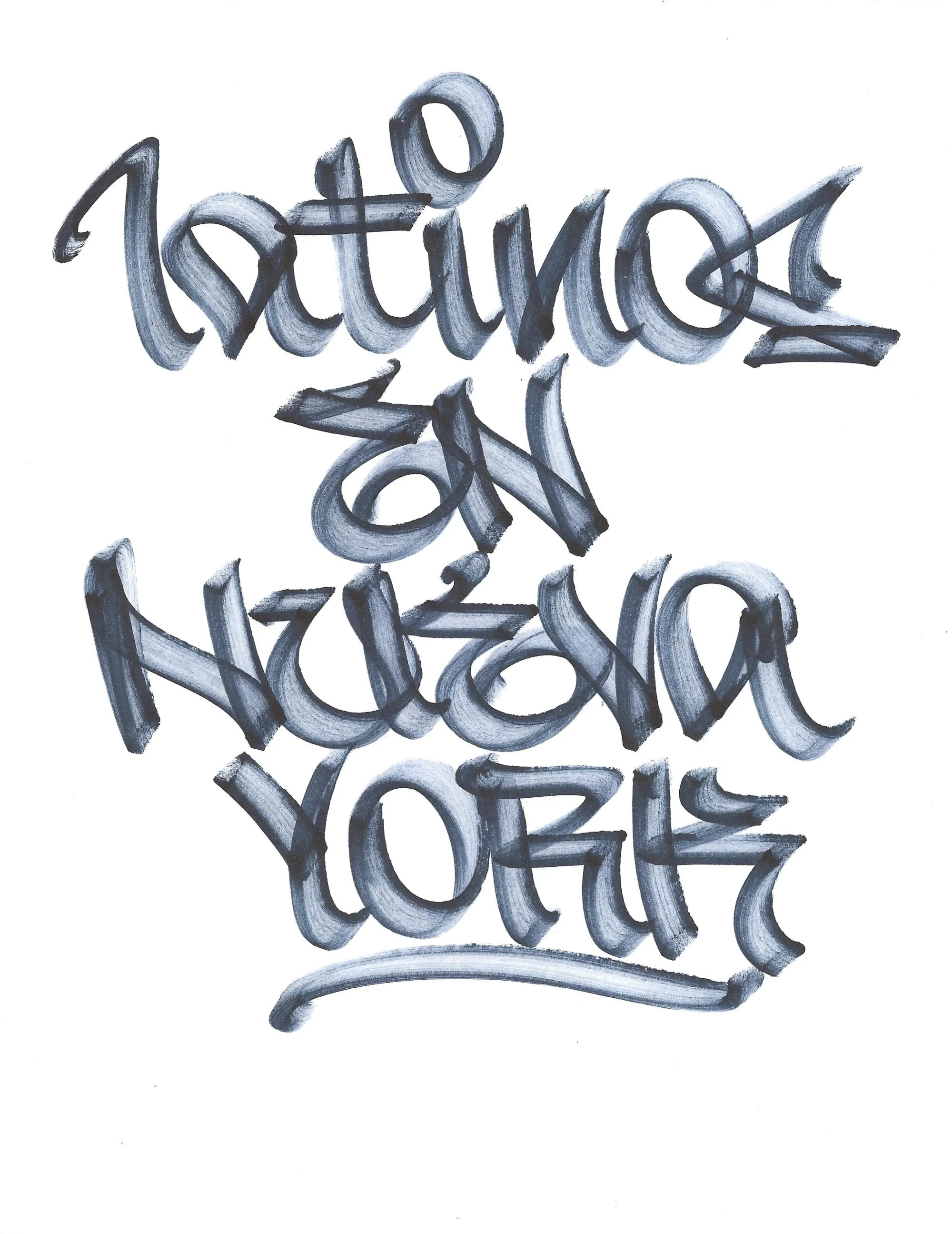 Hand lettering of "Latinos en Nueva York" by Geshu RYB IRAK, black and grey shaded