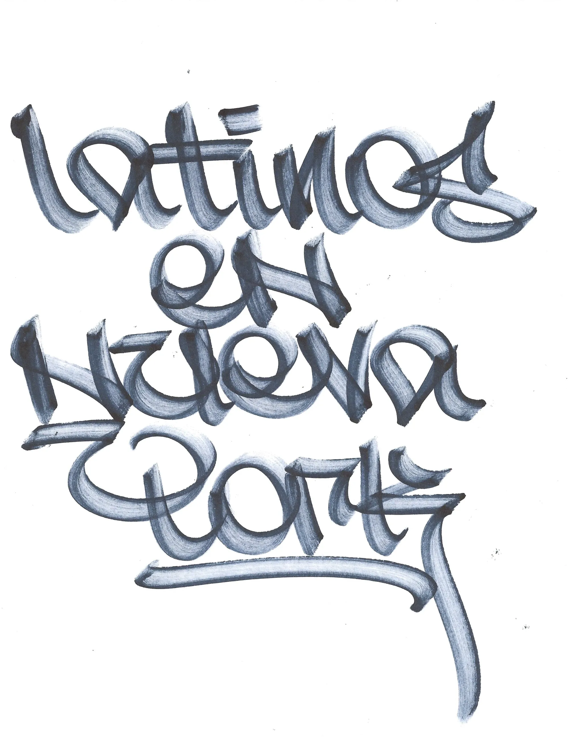 Hand lettering of "Latinos en Nueva York" by Geshu RYB IRAK, black and grey shaded